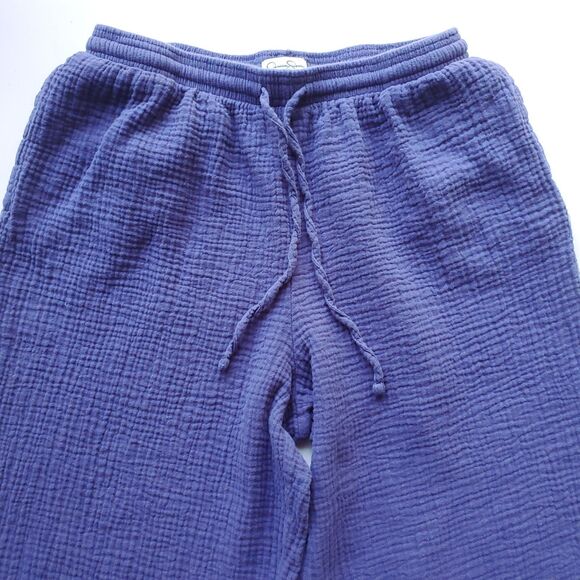 Jessica Simpson Gauze Pants Sz M Blue Indigo Wide Leg Resort Crop Pockets Cotton - Picture 4 of 10